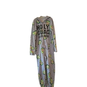 Justice Girls Holy Guacamole One Piece Jumpsuit Hooded Zip Up Gray Sz 8 Avocado - Picture 1 of 5
