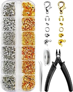 Kit de 1200 cuentas de crimpado para fabricación de joyas, cuentas de crimpado, cubiertas de crimpado, prensado... - Imagen 1 de 7