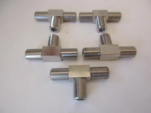 5 Pack F T-Type Coaxial Connector Adapter 3 T Jack Female TEE TV/VCR DLS-139 NOS - Zdjęcie 1 z 1