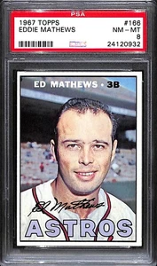 1967 Topps #166 Eddie Mathews PSA 8 NMMT - Picture 1 of 2