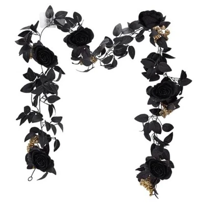  Guirnalda floral para colgar en la pared de vid rosa negra artificial de 5,7 pies  Foto 1 de 4