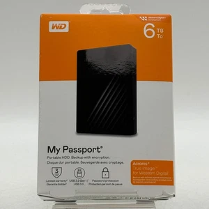 New Western Digital Portable My Passport 6TB USB 3.2 HDD WDBR9S0060BBK - Picture 1 of 2