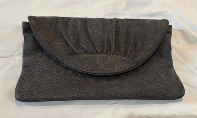 LAUREN MERKIN CINZA FUMAÇA PELE DE COBRA COURO EM RELEVO CLUTCH-vintage - Imagem 1 de 4