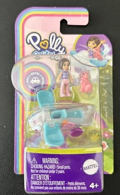 Polly Pocket Metal Car Blue Clear Airplane Doll Pink Dog Pet - Image 1 of 2