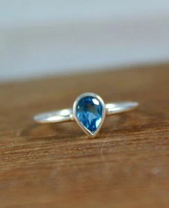 Natural Blue Topaz Gemstone Handmade Simple Dainty Ring 925 Sterling Silver Ring - Picture 1 of 5