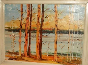 Pintura al óleo impresionista vintage bosque río paisaje firmado - Imagen 1 de 12