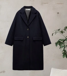 NEU MIT ETIKETT ZARA MARINEBLAU ÜBERGRÖSSE WOLLMISCHUNG MANTEL ZW KOLLEKTION - Bild 1 von 11