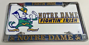 Vintage Notre Dame Fightin' Irish Metal License Plate & Plate Frame Great Combo - Bild 1 von 8