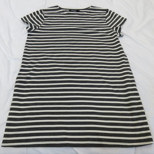 OFF WHITE ABITO CORTO IN JERSEY ELASTICIZZATO A RIGHE GRIGIO E BIANCO SPORCO MISGUIDED TUNICA LUNGA UK 12