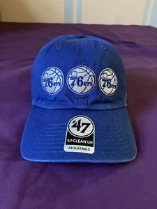 NEW Philadelphia 76ers 47 Brand Strapback Hat Triple Logo Blue/Silver Sixers NBA - Picture 1 of 8