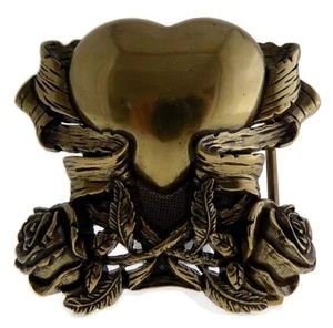WASHED UP HOLLYWOOD #061BR 3” WIDE ROSE HEART RIBBON BRASS BUCKLE SOLD AS IS - Picture 1 of 8