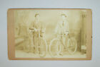 Old Antique Vtg Ca 1890s Cabinet Card Photo Two Men With Bicycles, One Has Lamp