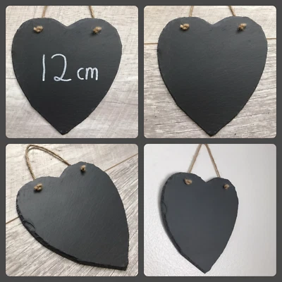 Handmade slate hanging heart chalkboard blackboard shabby chic weddings 12cm - Image 1 of 4