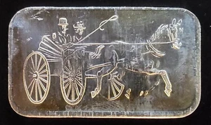 1970s Silvertowne Mint Horse & Buggy Rare Bullion-999 Silver 1 Ounce Oz Art Bar - Picture 1 of 2