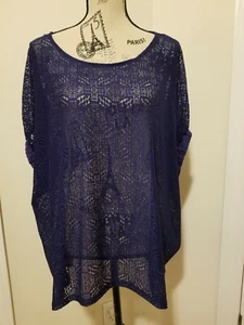 Anthropologie Akemi Kin Bratton Lace Crochet Top Pullover Blue M/L Coverup - Picture 1 of 6
