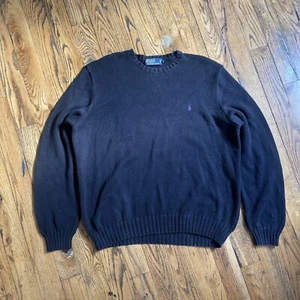 Polo Ralph Lauren Mens Sweater Size XL Black Pullover Cotton Purple Pony - Picture 1 of 7
