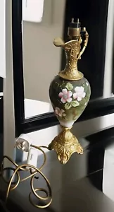 Antique Brass French Ewer Ormolu Gilt Ornate Rococo Neoclassical Art Green Lamp - Picture 1 of 6
