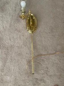 Vintage Metal Brass Swing Arm Pendant Wall Lamp Electric Light Plug+Shade Works! - Picture 1 of 4