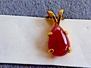 1.56 ct Ruby Cabochon Pear Pendant 14k Gold - Picture 1 of 13