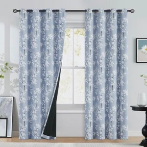 Set of 3 Blue Floral Blossom 100% Blackout 84"L x 50"W Bedroom Curtain Panels - Picture 1 of 10