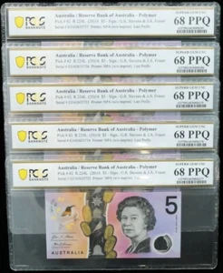 5 x Consecutives 2016 Last Prefix EJ16 $5 Notes PCGS SUPERB GEM UNC 68 PPQ #6277 - Bild 1 von 2