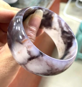 57mm Certified Grade A Natural Lavender Golden Silk Jade Bangle Bracelet - Picture 1 of 9