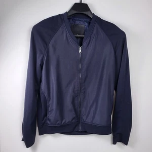 Zara Collection Women Large Navy Blue Lightweight Varsity Bomber Jacket Athletic - Picture 1 of 8