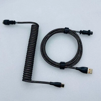 Câble Enroulé USB Vers Type C Câble Spiralé Noir avec Prise D'aviation - Photo 1/3