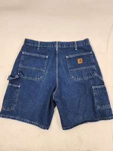 Vtg Carhartt Jean Shorts Mens Size 38 Jorts B28DST USA Work Carpenter Blue Denim - Picture 1 of 11