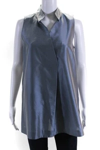 Lafayette 148 New York Womens Gray Silk Embellished Sleeveless Blouse Top Size S - Picture 1 of 6