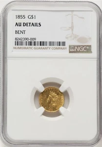 1855 Type 2 Gold Dollar NGC AU Details - Bent Type Two - Picture 1 of 4