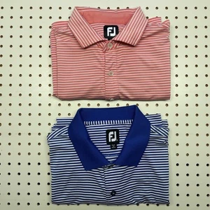 Lot Of 2 Footjoy Polo Shirts Golf FJ Logo Wide Striped XL Performance Stretch - Picture 1 of 14