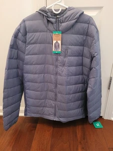 NWT Eddie Bauer Men's XL Down 550 Puffer Jacket Hoodie Bluish-Gray Full Zip - Picture 1 of 3