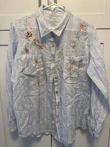 NWT Love Kyla Seo Caite Danica Shirt LS Size Small Top Striped Embroidered - Picture 1 of 8