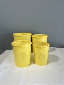 Retro Tupperware 4 barattoli e coperchi nidificazione raccolta oro AE - Foto 1 di 6