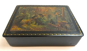 SELTENE Vintage russische Lack Pappmaché signiert handbemalt Schmuckschatulle 9" x 7" - Bild 1 von 19