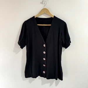 J. Jill Cardigan Shirt M Featherweight Pima Cotton Black Short Sleeve Buttons - Picture 1 of 7