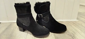 Koalabi Jules Women's Sheepskin Lined Suede Black Ankle Boots Buckle Size 39 - Picture 1 of 6