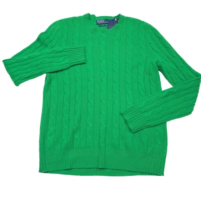 $498 Polo Ralph Lauren Iconic кабель трикотажа зеленый кашемир свитер мужской размер большой - Изображение 1 из 4