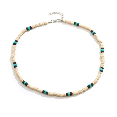 Богемское винтажное гавайское ювелирное ожерелье мужское серферское кокосовая скорлупа дерево бирюза - Изображение 1 из 4