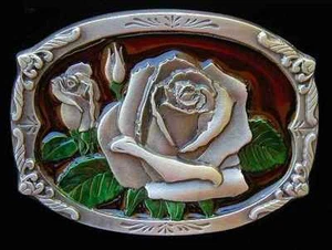 BEAUTIFUL ROSE BELT BUCKLE BUCKLES COLORED NEW! - Picture 1 of 1