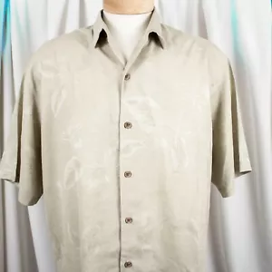Tommy Bahama Herren Kurzarm Hemd taupe oliv geblümt Seide Größe L - Bild 1 von 8