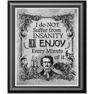 Impresión artística de Edgar Allan Poe en la página del libro del diccionario, cita de locura - Imagen 1 de 1