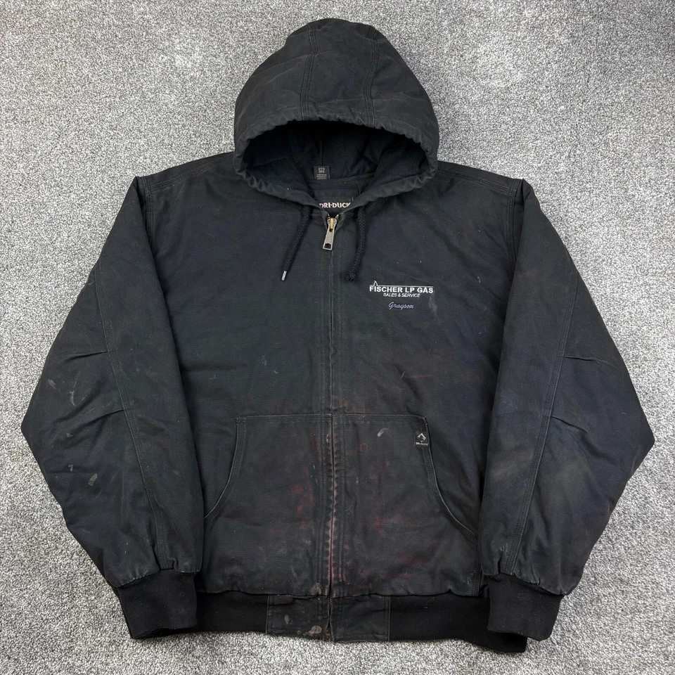 Chaqueta de Lona Dri Duck Para Hombres 2XL Negra Lona Pesada Con Capucha Estilo Carhartt Logo Foto 1 de 4