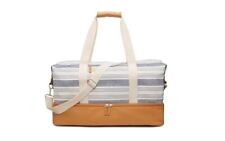 DSW Exclusive Weekender Bag Blue/White Stripe Print With Shoe Compartment NEW