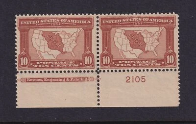 1904 Louisiana Purchase Sc 327 10c MLH OG plate number & imprint pair (TA - Image 1 of 2