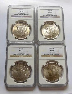 Peace Starter Set MS64 NGC Peace Silver Dollar $1 - 1922, 1923, 1924, 1925 - Picture 1 of 11