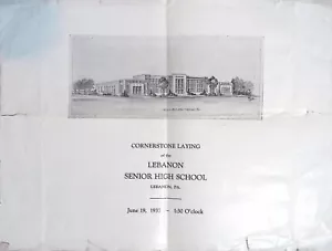 1937 Cornerstone Laying Program for Lebanon Senior High School - Lebanon, PA - Picture 1 of 3