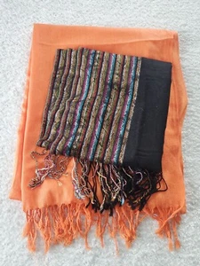  2 Pashmina Silk Blend Fringed Shawls Wraps Multifunctional Multicolored Scarves - Picture 1 of 11
