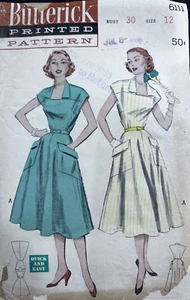 1950s Vintage Butterick 6111 Sewing Pattern Classic Fun Summer Day Dress - Picture 1 of 4